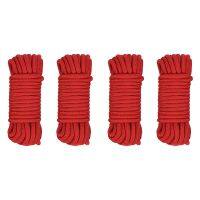 4 Pcs Red Cotton Rope, 8mm Multi Purpose Strong Soft Tying Cord for Camping Gardening Boating Crafting, 10M/33Ft