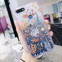 สำหรับ Huawei Y7 Pro Y7 Prime 2018 Y7A Y9A Y5P Y6P Y8P 2020 Y7 Pro Y9 Prime 2019 Glitter Liquid Quicksand เคส Quicksand Dolphin แมวฉลามปลาวาฬสีฟ้า Coral รูปแบบฝาครอบโทรศัพท์