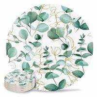 Summer Eucalyptus Leaves Abstract Placemat Coffee Drinks Dining Table Mats Absorbent Ceramics Coaster for Kitchen