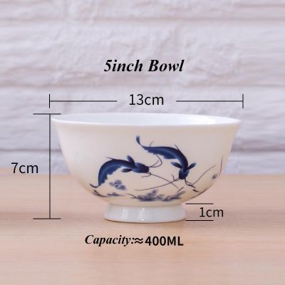 4.556 inch Ramen Soup Bowls Jingdezhen Blue and White Porcelain Ceramic Bowl Kitchen Utensils Porcelain Tableware Food Holder