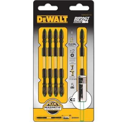 Dewalt DWA2SD110 PH2 Double Ended Torsion Bit With Sleeve 13mm, #2 Phillips Double Ended Screwdriver Bit, 110mm, 5 PCS