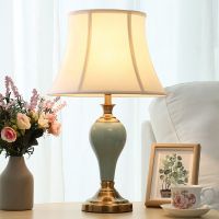 American contracted marriage of the head of a bed bedroom living room study ceramic desk lamp ins touch remote control warm light sweet romance --Eye protection desk lamp238814☋