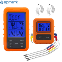 [electronicshop]W-Ireless เนื้อ4 Probes 328Ft ระยะยาวที่มีสีสัน LCD Backlight จอแสดงผลนับถอยหลังจับเวลาอุณหภูมินาฬิกาปลุก Digital Remote BBQ สำหรับ Barbeque Grill เตาอบห้องครัว