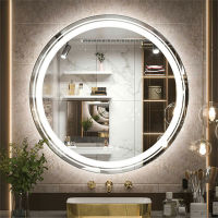 LUVODI 80x80cm กระจกห้องน้ำเรืองแสง LED ทรงกลม Bathroom Mirror แสงย้อนแสง โต๊ะเครื่องแป้งผนังอลูมิเนียม กระจกแต่งหน้าห้องน้ำพร้อมฟังก์ชั่นป้องกันฝ