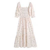 Tangada  Summer Women Dots Print French Style Dress Puff Short Sleeve Ladies Midi Dress Vestidos CE173