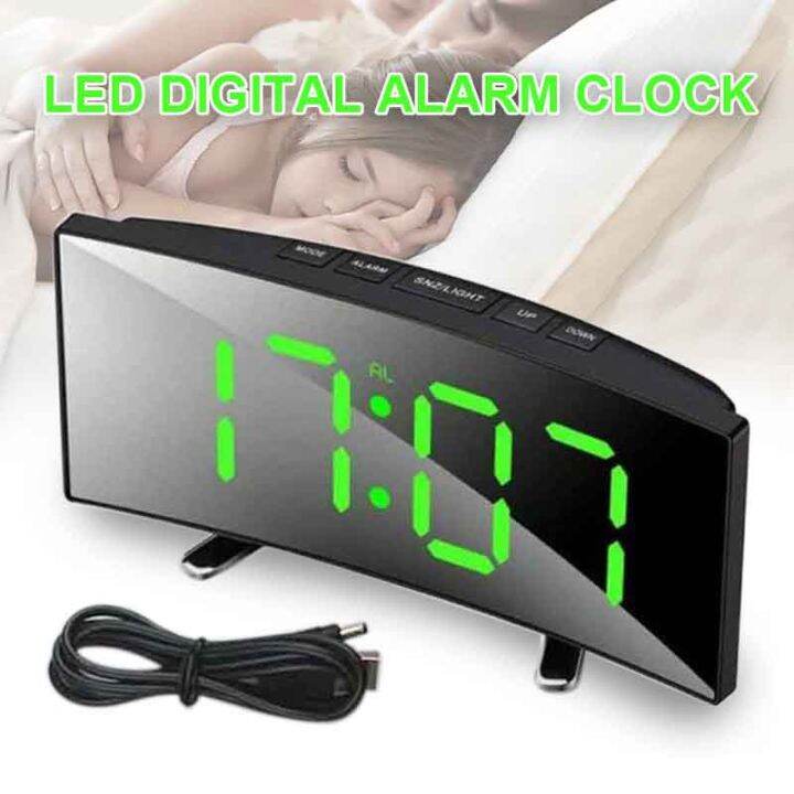 LED Digital Alarm Clock Mirror Display Temperature Snooze Table USB