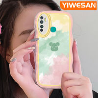 YIWESAN เคสสำหรับ Infinix Hot 9 Pro X655C ลายการ์ตูนหมีกลขอบคลื่นกันกระแทกแบบใสนิ่มเคสมือถือโปร่งใสลายกล้องถ่ายรูปฝาครอบป้องกันซิลิกาเจล