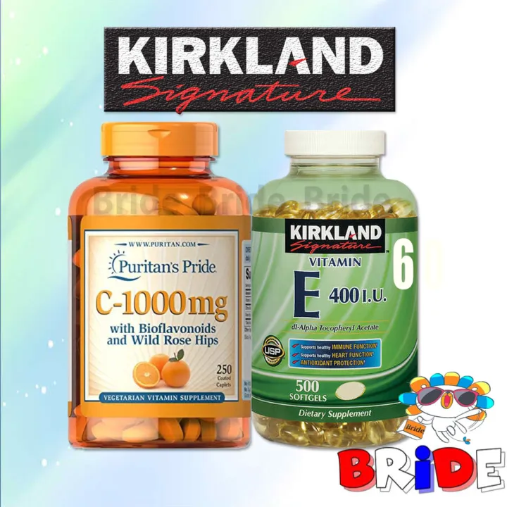 2 in 1）Kirkland Vitamin E 500 Soft Gel Capsules ＋Puritans Pride Vitamin C + Citrus Bioflavanoids