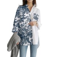 ZANZEA Women Casual Geometric Printed Cotton Turn-Down-Collar Long Sleeve Daily ​Blouse