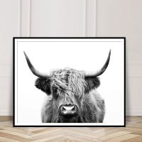 Nordic Simple Decoration Black and White Highland Cow Canvas Painting Posters and Prints Wall Art Picture for Home Bedroom Decor