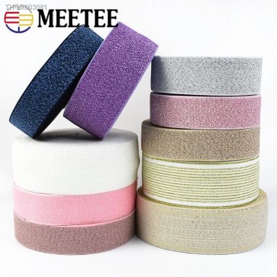 ✴ 2/3/5Meters Meetee 25-50mm Colored Silk NYlon Elastic Band Polyester Webbing Belt Ribbon DIY Garment Bags Sewing Accessories