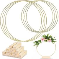 Gold Metal Wreath Ring Hoop With Wooden Base Holder Wedding Artificial Flowers Garland DIY Decoration Home Dream Catcher Making