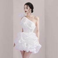 2022 Summer Women 39;s New Niche Design Sensual One-shoulder Bow Flower Bud Waist Backless Dress Female