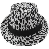 Fashion Leopard Printing Wide Brim Jazz Men Hats Vintage Cap Fedora Hats Flat Top Leisure Felt Hat