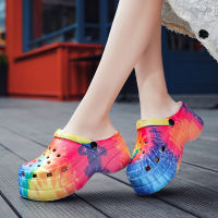 Hot Sale Summer Slope heel Sandals Women Outdoor Rubber Clogs Women Garden Shoes Fashion Rainbow Platform Beach Sandals Slippers