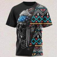 (All sizes are in stock)   Summer T-shirt Indian Skull 3D Printing Personalized Casual Couple T-shirt O-Neck Pullover Short Sleeve Breathable Top T-shirt Shirts.  (You can customize the name and pattern for free)