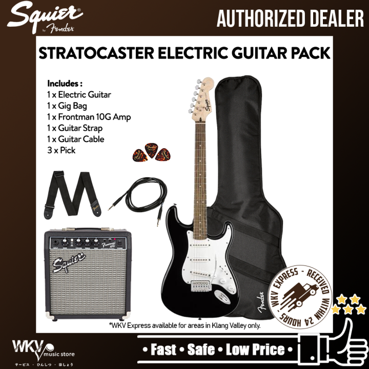 Squier Stratocaster Electric Guitar Pack with Gig Bag Frontman 10G Amp Black Lazada