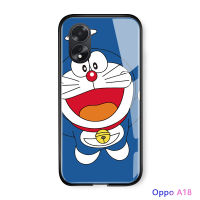 เคสใส่โทรศัพท์การ์ตูน OPPO A38 A18สุดหรูสำหรับเด็กผู้หญิงเคสมือถือลายแมวโดราเอมอนกระจกนิรภัยมันวาวด้านหลังเคสห่อหุ้มเคสโทรศัพท์