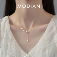 MODIAN 925เงินสเตอร์ลิงรูปตัว Y หัวใจเคลือบจี้สร้อยคอสร้อยคอโซ่ยาวสำหรับผู้หญิงหมั้นเครื่องประดับจัดงานแต่งงานของขวัญ