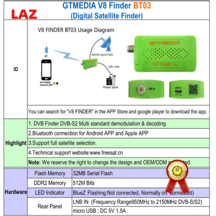 เครื่องมือค้นหา-v8-gtmedia-เครื่องวัดเครื่องระบุตำแหน่งดาวเทียม-bt03ใช้งานร่วมกับแอนดรอยด์-ios-bluetooth-รองรับ-satfinder