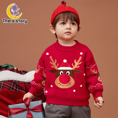 TH Tengge เด็กสวมใส่คู่ผ้าฝ้ายเสื้อกันหนาวเสื้อสวมหัวเด็กคริสต์มาสกวาง Jacquard ถักเสื้อกันหนาว