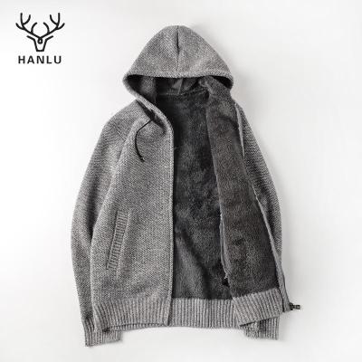 ☄ hnf531 Hanlu Mens zipper hooded cardigan sweater Plush and loose knit jacket Keep warm and comfortable