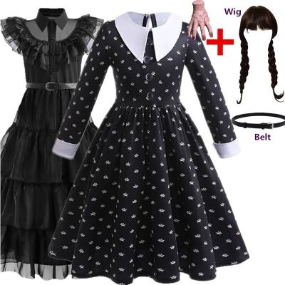 Wednesday Cosplay For Girl Costume Movie Wednesday Mesh Dress For Kids Girls Party Dresses Halloween Costumes 4-12Yrs