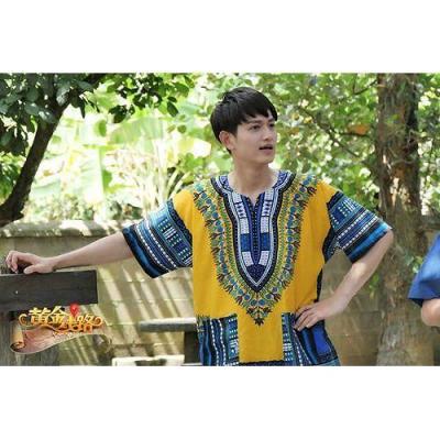 ☁☼  African drum men and women clothing the dai ethnic minority costumes Thailand amorous feelings printing short sleeve shirt