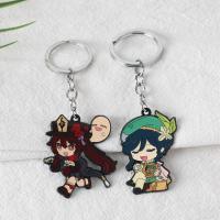 Game Anime Genshin Keychain Cartoon Figure Hu Tao Barbatos Venti Pendant Chain Accessories Car Jewelry