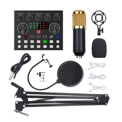 BM800 Microphone Kits with Live Sound Card,Suspension Scissor Arm,Shock Mount and Pop-Filter for Studio Recording