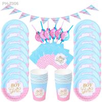 Gender Reveal Disposable Tableware Set Birthday Party Decorations Boy or Girl Baby Shower Paper Plates Cups Latex Balloons