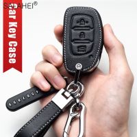 Leather Car Key Remote Cover Full Case For Hyundai Creta I10 I20 Tucson Elantra Santa Fe Auto Keychain Protection Accessories