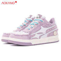 AOKANG รองเท้าผ้าใบผ้ายีนส์สีม่วงดาวตกแตกสำหรับทั้งหญิงและชายรองเท้าลำลองพื้นหนามาใหม่
