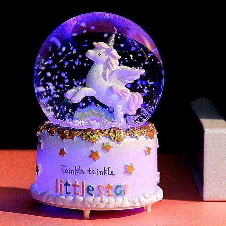 Pony Unicorn Crystal ball music box birthday gift female dancing ballet