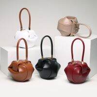 【YD】 Real Leather Round Handbags Evening Wrist Purse