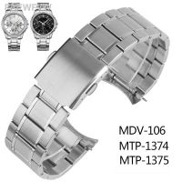 ♧สายรัดข้อมือ22มม. สำหรับผู้ชาย MDV-106สำหรับ Casio สเตนเลสโค้งงอสายนาฬิกา MDV106นาก MTP-1374 MTP-1375