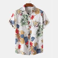 LASGO European size summer new mens beach shirt mens lapel loose shirt top clothes shirt men