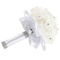 2X Brides or Bridesmaids Flowers Bouquets for Wedding - Crystals Silk Bridal Bridesmaid Hand Holding Bouquet for Wedding