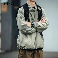 IELGY Men S Japanese Retro Washed Hooded Pullover Jacket