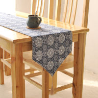 Chinese retro fabric table runner blue and white tea table runner fresh blue table clothes with tassel decoration