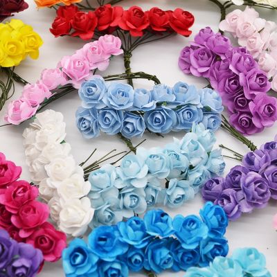 hotx【DT】 72Pcs/lot 2CM Multicolor Paper Artificial Flowers Wedding Bouquet Scrapbooking Decoration