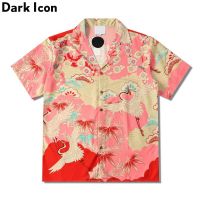 Dark ไอคอน Crane เสื้อฮาวายชายเสื้อแขนสั้นสำหรับหน้าร้อนเสื้อโปโล Vintage Street เสื้อสำหรับชาย