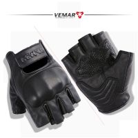 【CW】Summer Motorcycle Fingerless Leather Gloves Retro Black Sheepskin TPR Shockproof Gloves Motocross Accessories Gloves Men Women