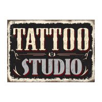 Celestineor Vintage Tattoo Studio ชื่อป้ายดีบุกโลหะร้านบาร์ผับกาแฟแผ่นตกแต่งผนัง