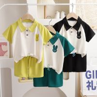 Childrens Polo Shirt Shorts Color Matching Two-piece Sets Baby Unisex Short Sleeve Lapel Tops Summer Leisure Loose Sports Suit