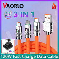 VAORLO ที่เก็บสาย3ชิ้น,3 IN 1 Type-C 6A 120W สายชาร์จเร็วสายโลหะสามารถใส่ได้กับ iPhone ไมโครพร้อมไฟแสดงสถานะสำหรับสมาร์ทโฟนทุกแบบ