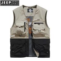 JEEP SPIRIT 1941 ESTD Sweetheart Neck เสื้อกั๊กผู้ชาย2022สองสีเย็บปะติดปะต่อกันหลายกระเป๋าสำหรับฤดูใบไม้ผลิและฤดูร้อน (M-4XL)