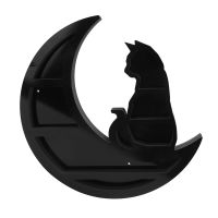 Cat on the Moon Crystal Shelf Moon Shelf Black Cat Design PVC Crystal Display Shelf for Living Dinning Room Bed Storage