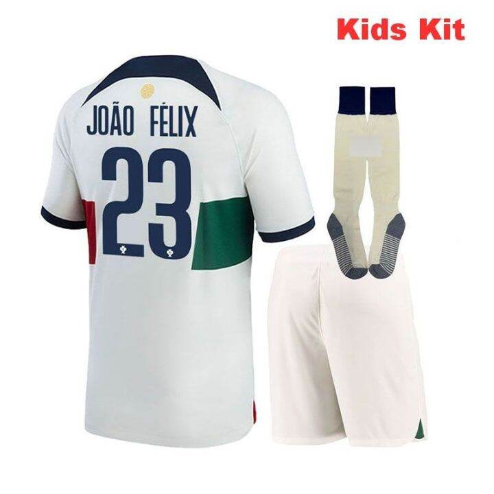 2022-2023-portugal-away-kids-kit-football-shirt-world-cup-national-team-top-qualit-top-and-shorts-set-soccer-jersey-with-patch-socks