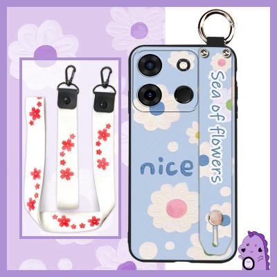 Anti-dust Lanyard Phone Case For infinix Smart7 HD Silicone painting flowers Back Cover cute Durable Kickstand Original